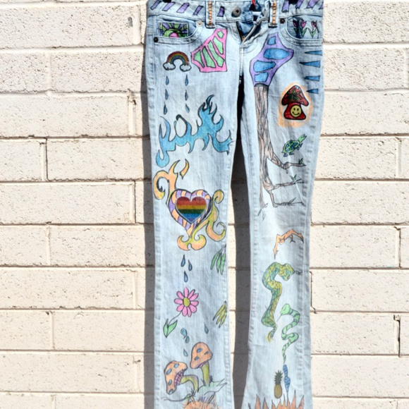 Guess Denim - Trippy Psychedelic Art Statement Grafitti Jeans